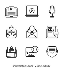Content Marketing and Blogging Icons. Collection of Modern Communication and Digital Marketing Icons.