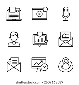 Content Marketing and Blogging Icons. Collection of Modern Communication and Digital Marketing Icons.