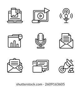 Content Marketing and Blogging Icons. Collection of Modern Communication and Digital Marketing Icons.