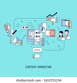 Content marketing concept with icons. Vector illustration.