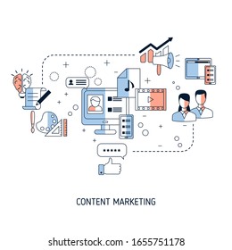 Content marketing concept with icons. Vector illustration.