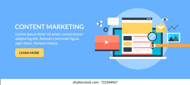 Content marketing, Digital content promotion flat vector banner