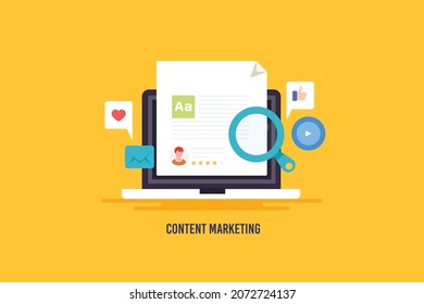 Content marketing, Digital content, Social media marketing, Content optimization - flat design vector illustration with icons