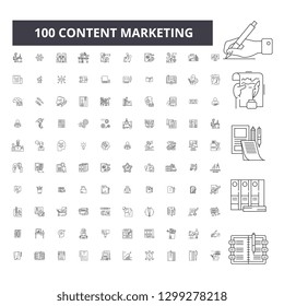 Content marketing editable line icons, 100 vector set, collection. Content marketing black outline illustrations, signs, symbols