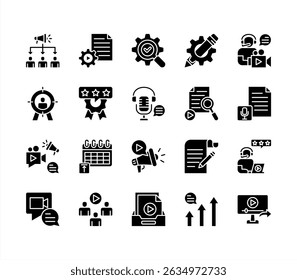 Content marketing icon collection set. Containing idea, storytelling, writing schedule, review, writing, food article, management icon. Simple flat vector.	