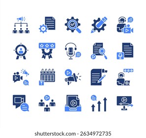 Content marketing icon collection set. Containing idea, storytelling, writing schedule, review, writing, food article, management icon. Simple flat vector.	