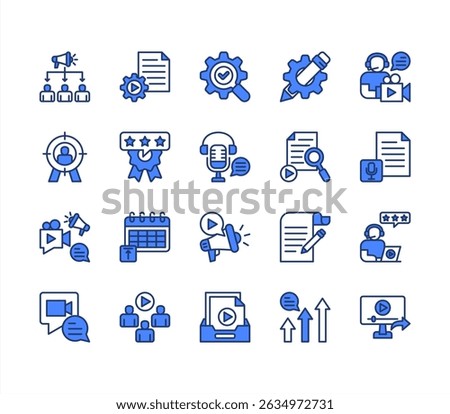 Content marketing icon collection set. Containing idea, storytelling, writing schedule, review, writing, food article, management icon. Simple line vector.	