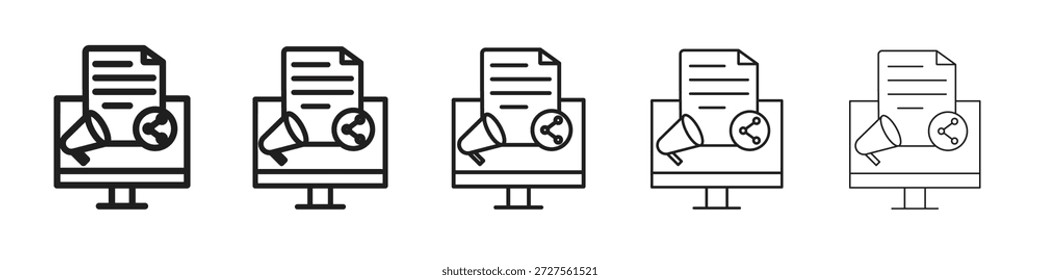 Diseño de icono de marketing de contenido en estilo de trazo editable delgado para trabajo gráfico