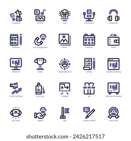 Content Marketing icon pack for your website, mobile, presentation, and logo design. Content Marketing icon dual tone design. Vector graphics illustration and editable stroke.