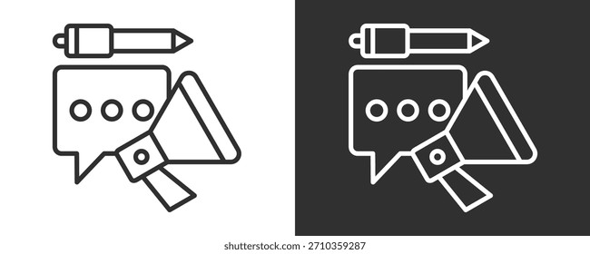 Content-Marketing-Symbolsatz, Vektorgrafik-Kollektion einzeln auf Schwarz und Weiß