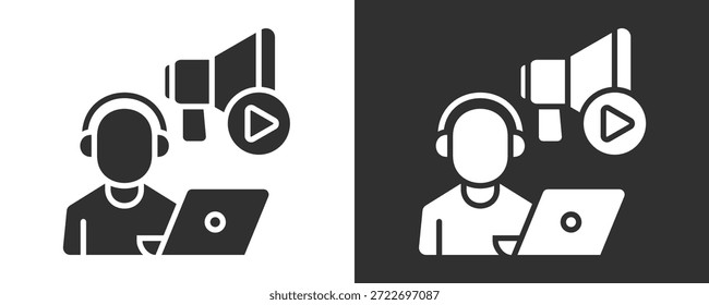 Conjunto De Vetores De Ícones De Marketing De Conteúdo Isolado Em Preto E Branco