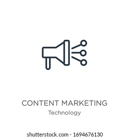 Content marketing icon. Thin linear content marketing outline icon isolated on white background from technology collection. Line vector sign, symbol for web and mobile