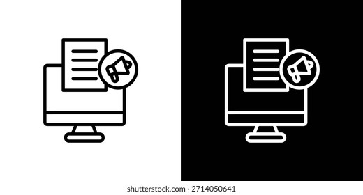 Icono de marketing de contenido en trazo delgado y estilo plano.