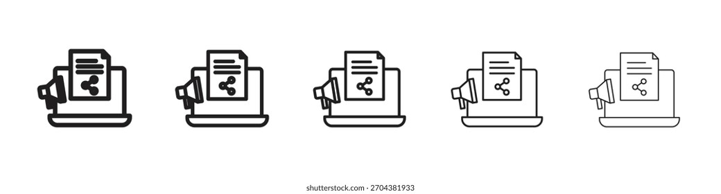 Content marketing iconBlack linear bold and thin strokes set