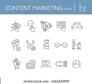 Content marketing icons. Set of line icons. Mobile in hand, balloons with numbers. Finance concept. Vector illustration can be used for topics like banking, business