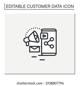 Content marketing line icon. Strategic marketing focused on creating and distributing valuable, relevant, and consistent content. Customer data concept. Isolated vector illustration.Editable stroke