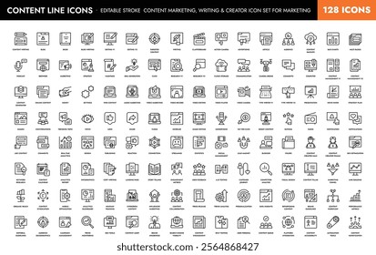 Content Marketing Line Icons, Editable Stroke, Content Creator Icon Set, Writing. Vector illustration eps 8