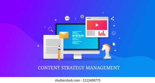 Content marketing - Content management strategy - Digital advertising - vector illustration with icons isolated on dark background