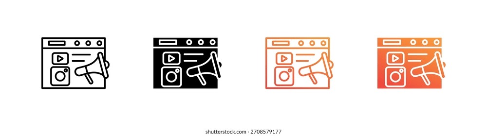 Sammlung von Symbolen für Content Marketing mit mehreren Stilen