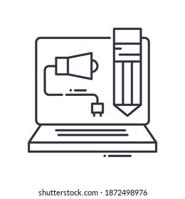 Content marketing plan icon, linear isolated illustration, thin line vector, web design sign, outline concept symbol with editable stroke on white background.