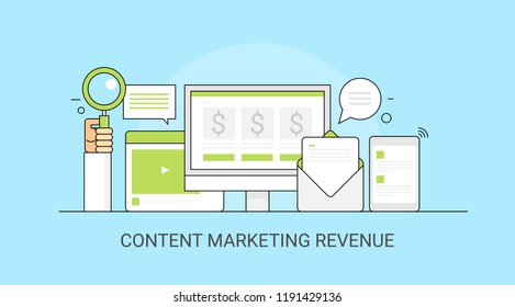 Content marketing revenue - digital marketing - Business search optimization flat vector illustration