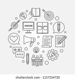 Content Marketing round vector concept illustration made with outline icons