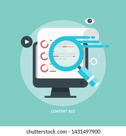 Content marketing, SEO content, Search optimization, flat design vector background with icons