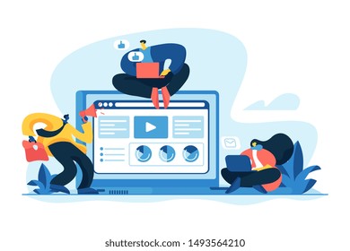 Content marketing services. Marketing strategy development. Online advertisement promotion. Content planning. Digital marketing strategy concept. Vector isolated concept creative illustration