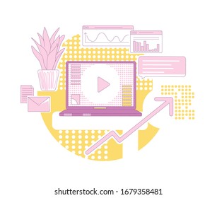 Content marketing thin line concept vector illustration. Modern advertising business 2D cartoon composition for web design. Online promotion, customer base development, sales growth creative idea