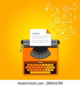 content marketing typewriter icons flat vector