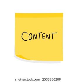 Content message. Yellow sticky note message. Paper sign.
