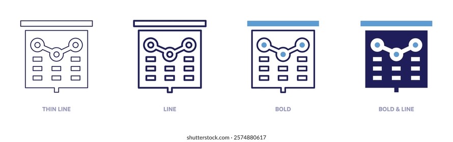 Content metrics icon in 4 different styles. Thin Line, Line, Bold, and Bold Line. Duotone style. Editable stroke.