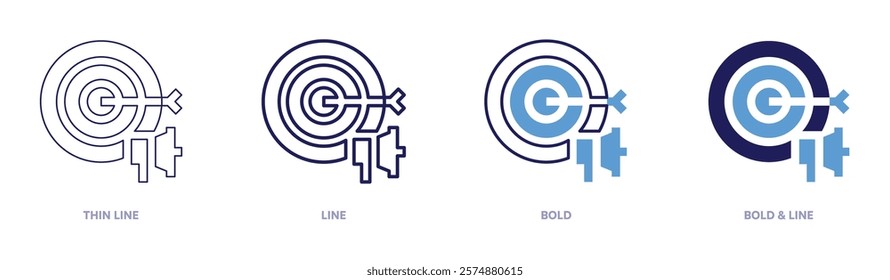 Content objectives icon in 4 different styles. Thin Line, Line, Bold, and Bold Line. Duotone style. Editable stroke.