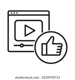 Conteúdo online. Vídeo no navegador internet com Like Thumb. Estilo da estrutura de tópicos. Vetor. Isolar no fundo branco.