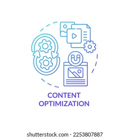 Content optimization blue gradient concept icon. SEO analytics. AI technology in marketing abstract idea thin line illustration. Isolated outline drawing. Myriad Pro-Bold font used