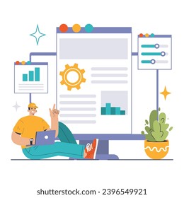 Content optimization concept. Analyzing and improving website information architecture. Data-driven approach for user engagement. Flat vector illustration.