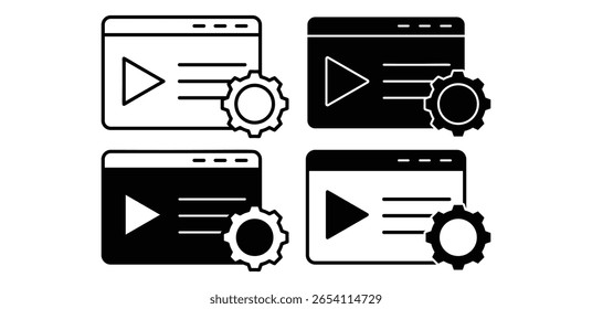 Ícone de otimização de conteúdo Configurações de interface do player de vídeo preto-e-branco Design de vetor