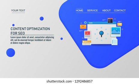 Content optimization - SEO Marketing - Website advertising - flat design vector banner with icons