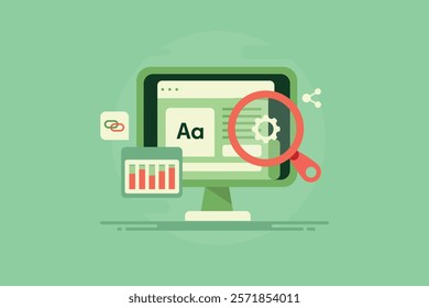 Content optimization, Website content update, Content performance analysis, link building SEO - vector illustration background with icons