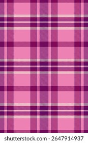 Content pattern plaid fabric, mosaic background check texture. Premium seamless tartan vector textile in pink and purple colors palette.