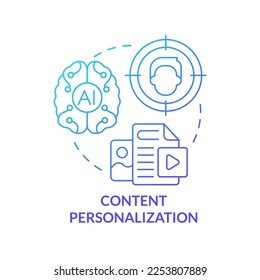 Content personalization blue gradient concept icon. Customer needs analytics. AI in marketing abstract idea thin line illustration. Isolated outline drawing. Myriad Pro-Bold font used