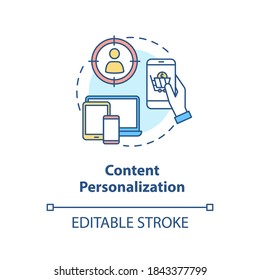 Content personalization concept icon. Digital marketing campaign idea thin line illustration. Customization. Targeting process. Vector isolated outline RGB color drawing. Editable stroke
