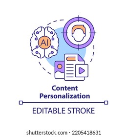 Content personalization concept icon. Unique offer. AI in marketing abstract idea thin line illustration. Isolated outline drawing. Editable stroke. Arial, Myriad Pro-Bold fonts used