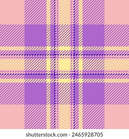 Vector textil a cuadros del contenido, tela de la textura del fondo de los años 60. Patrón de venta al por menor escocés sin fisuras en colores claros y morados.