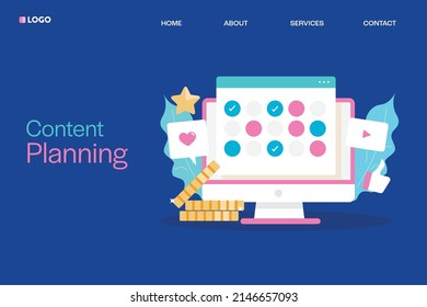 Content Planner, Content Calendar, Content Planning Tool, Content Strategy, Social Media Marketing, Digital Marketing Concept - Flat Design Landing Page Template