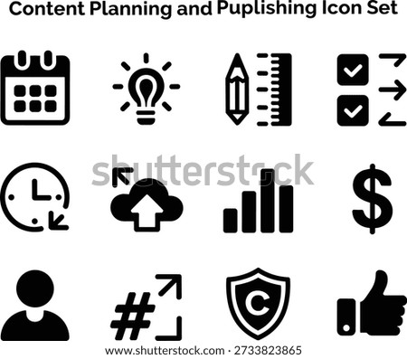 Content Planning and Publishing Icon Set with White Background calendar lightbulb