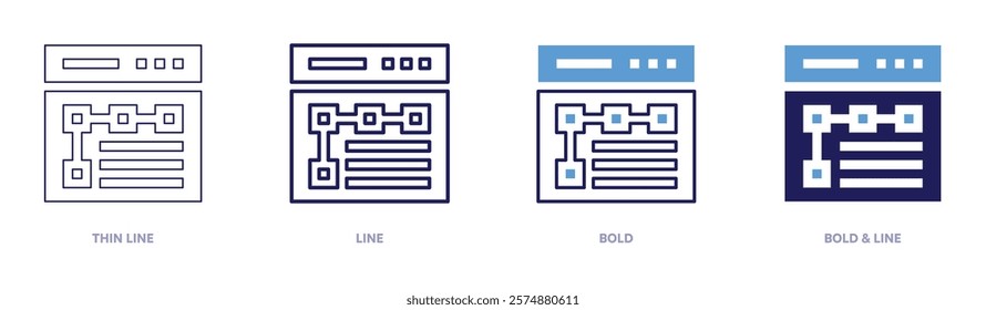 Content positioning icon in 4 different styles. Thin Line, Line, Bold, and Bold Line. Duotone style. Editable stroke.