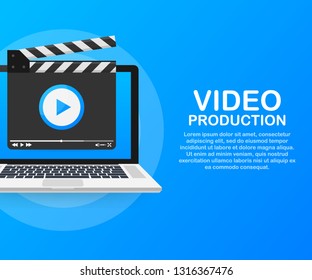 Content production, development, article writing, video. Video production. Vector stock illustration.