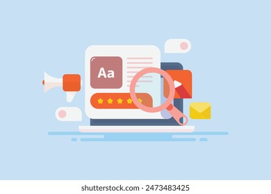 Video Ilustración vectorial Promoción de contenido en Internet, marketing de contenido creativo, contenido de marca para marketing de redes sociales,