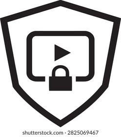 Content protection security shield icon with security protection streaming internet technology software restricted authorized multimedia cybersecurity encryption application interface